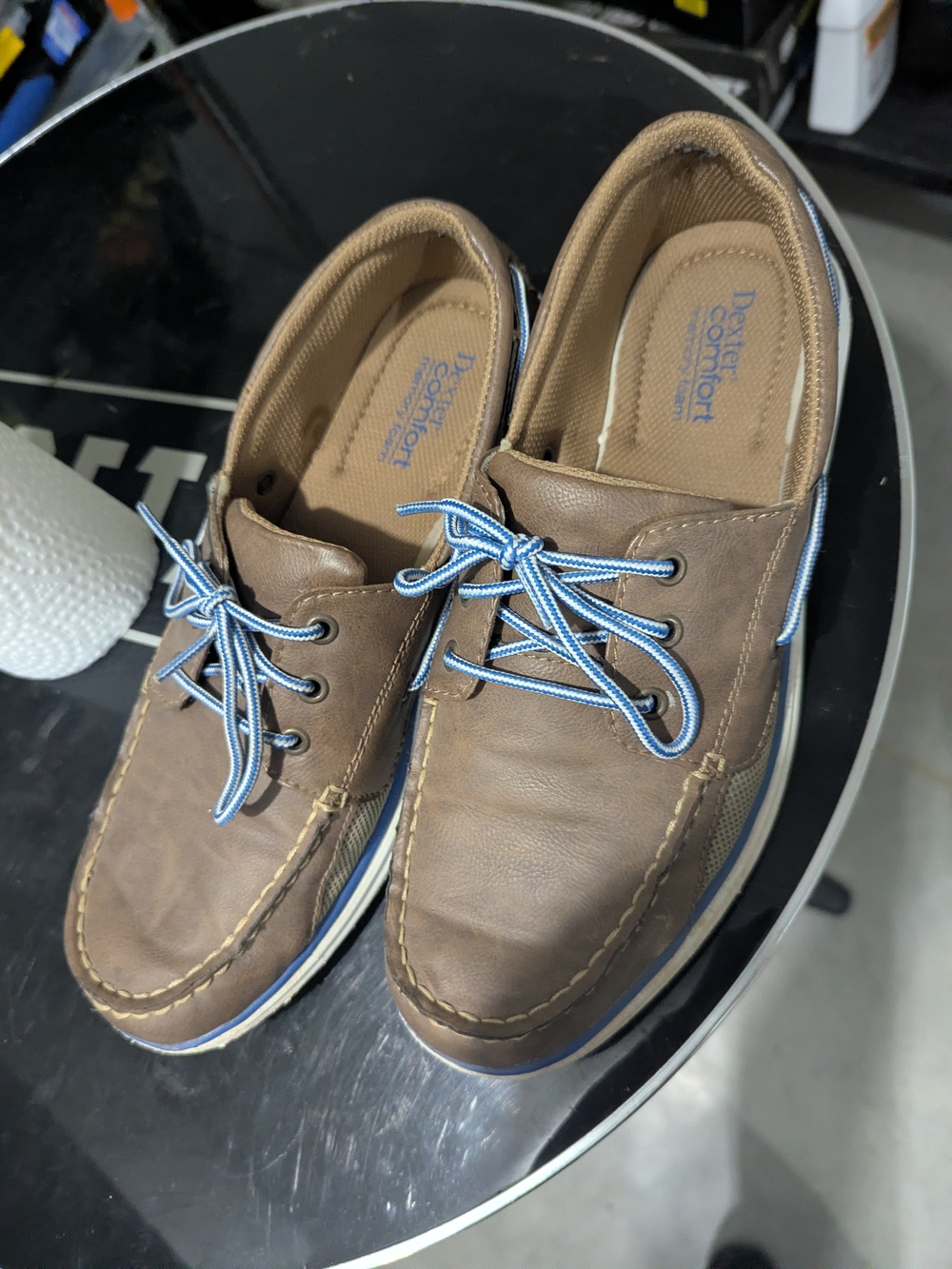 Dexter Brown Leather Boat Shoes with Blue Laces